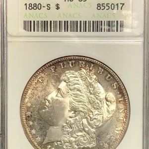 1880-S Morgan Silver Dollar Small White Soapbox ANACS MS65 Super Toning Contrast
