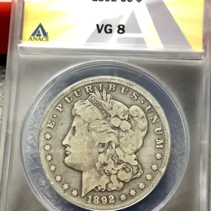 1892-CC Morgan Silver Dollar ANACS VG 8 KEY DATE Perfect Circulated Dusty Brown