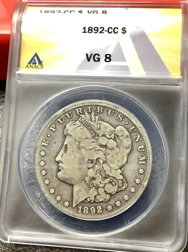 1892-CC Morgan Silver Dollar ANACS VG 8 KEY DATE Perfect Circulated Dusty Brown