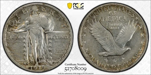 1919-S Standing Liberty Quarter PCGS XF45 - Beautiful Album Toned Key Date