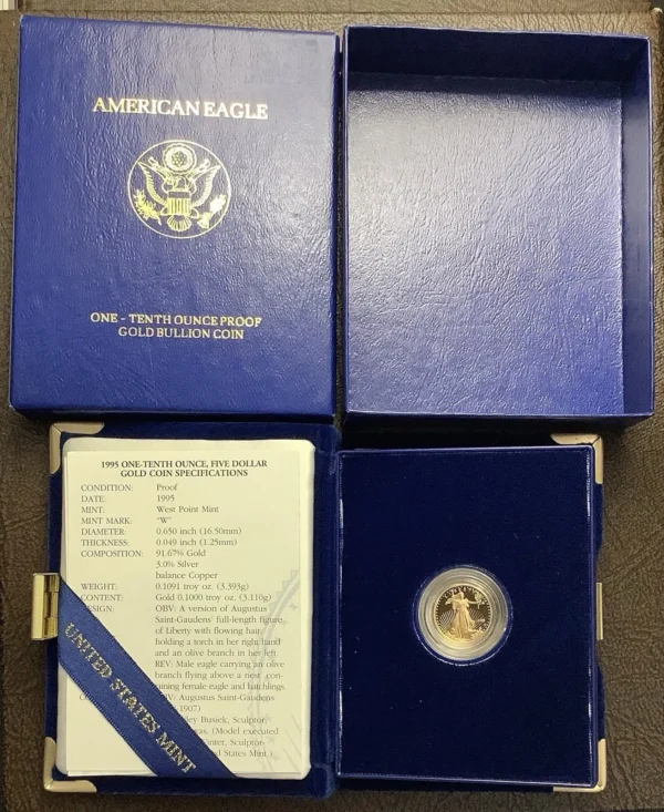 1995 Proof 1/10 Oz $5 American Gold Eagle AGE .999 Fine Gold OGP COA