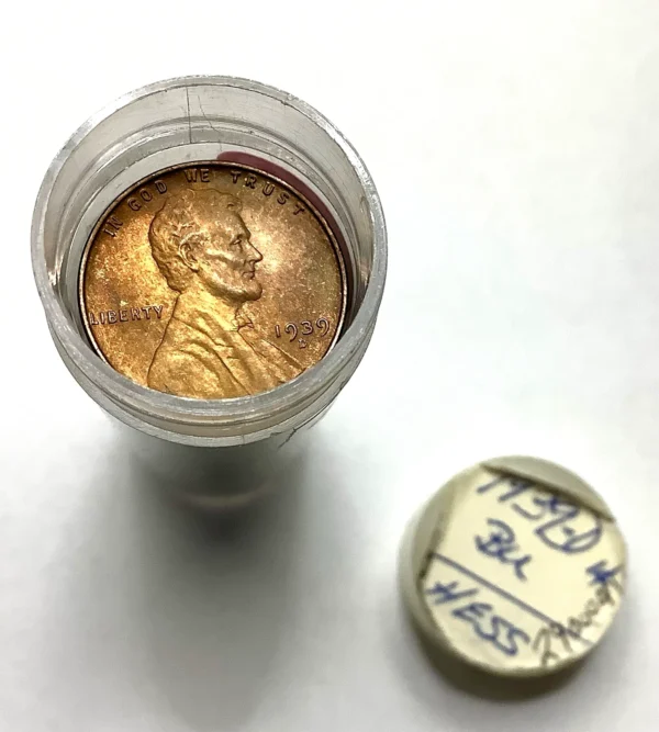 BU Partial Roll 1939-D Lincoln Wheat Cents Unc 40 Coins Mostly Toned Tough Date