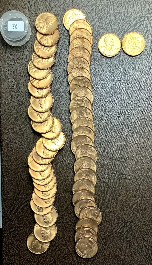 BU Roll 1938 Lincoln Wheat Cents BU Uncirculated 50 Coins Tough Date Roll - Image 2