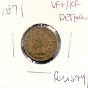 1871 Indian Head Cent VF+/XF Detail Porosity Full LIBERTY/Bands Very Scarce Date