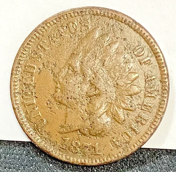 1871 Indian Head Cent VF+/XF Detail Porosity Full LIBERTY/Bands Very Scarce Date - Image 2