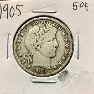 1905 Silver Barber Half Dollar VF Medium Grey/Brown - Tough Philly Date