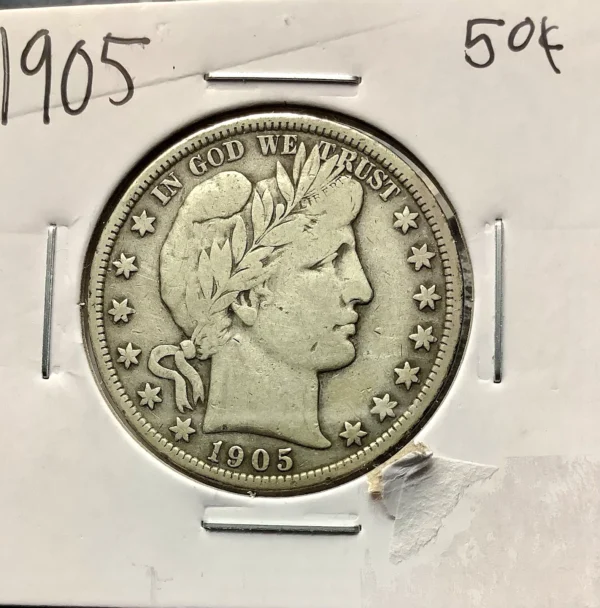 1905 Silver Barber Half Dollar VF Medium Grey/Brown - Tough Philly Date