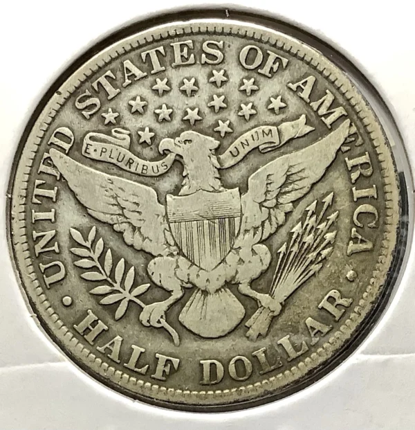 1905 Silver Barber Half Dollar VF Medium Grey/Brown - Tough Philly Date - Image 3