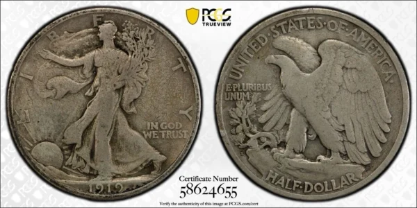 1919-S Walking Liberty Half Dollar PCGS F Detail Cleaned - Key Date