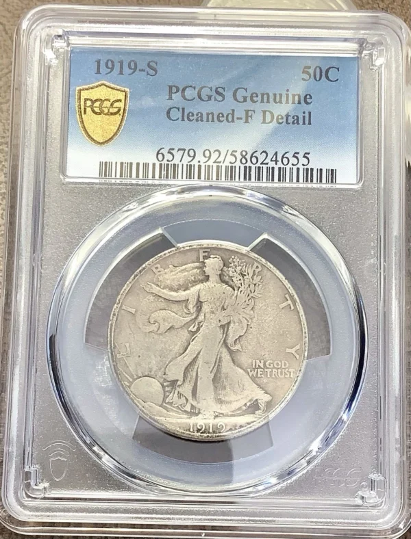 1919-S Walking Liberty Half Dollar PCGS F Detail Cleaned - Key Date - Image 2