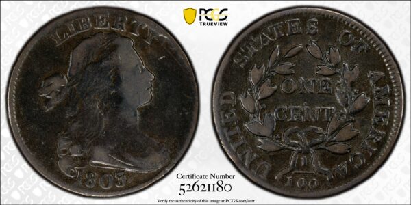 1803 Draped Bust Large Cent S-243 No Stems PCGS F Detail Environmental Damage