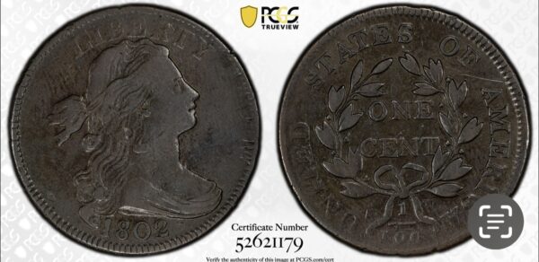 1802 Draped Bust Large Cent S-241 No Stems PCGS VF30