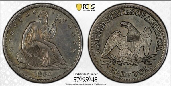 1864-S Seated Liberty Half Dollar PCGS AU Detail Cleaned Toned Rare Key Date