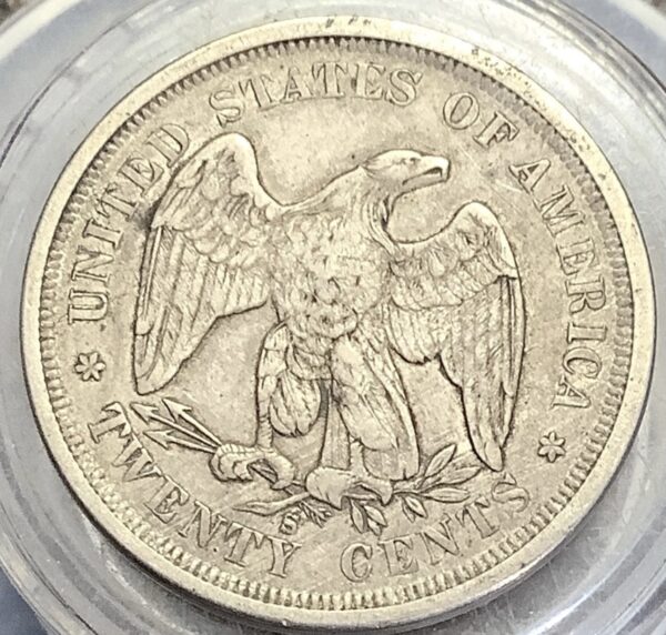 1875-S Silver Twenty Cent Piece Lightly Circulated XF Detail Cleaned - Image 3