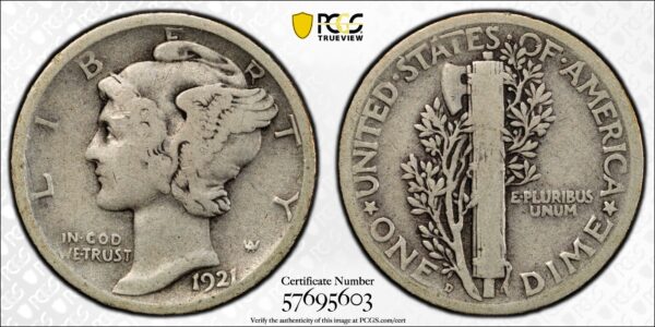 1921-D Silver Mercury Dime - PCGS VG10 - Key Date