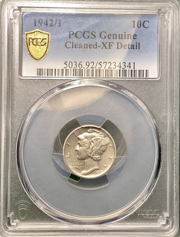 1942/1 Silver Mercury Dime PCGS XF Detail Cleaned Famous 20th C Over Date Error - Image 4