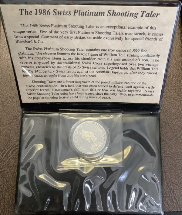 1986 Swiss Shooting Festival Wilhelm Tell 1oz Proof Platinum Coin COA Sigma