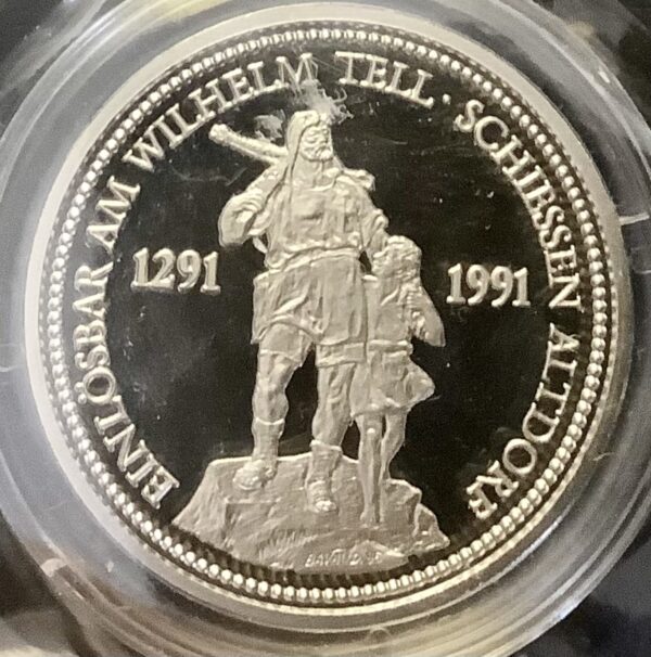 1986 Swiss Shooting Festival Wilhelm Tell 1oz Proof Platinum Coin COA Sigma - Image 3
