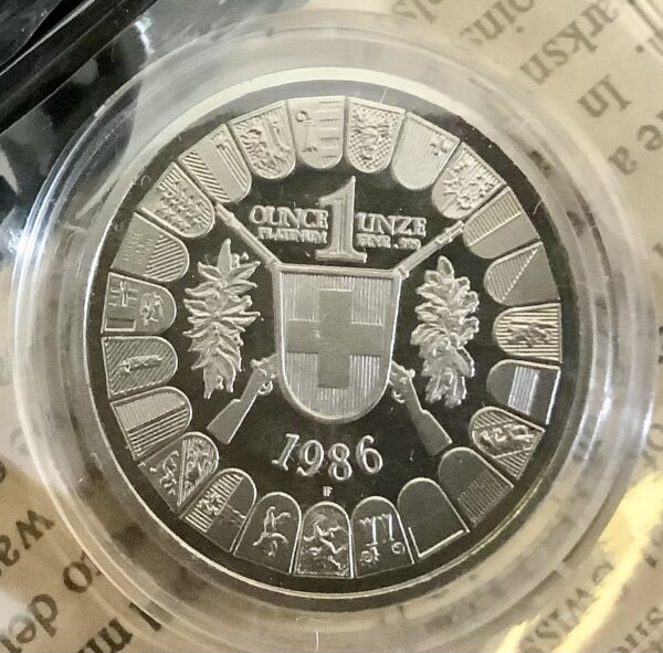 1986 Swiss Shooting Festival Wilhelm Tell 1oz Proof Platinum Coin COA Sigma - Image 4
