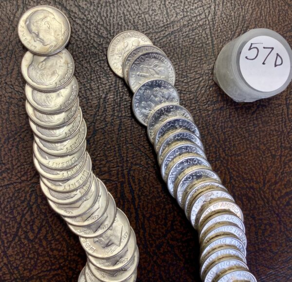 BU Roll 1957-D Silver Roosevelt Dimes 50 Pc Uncirculated Better Date Roll - Image 3