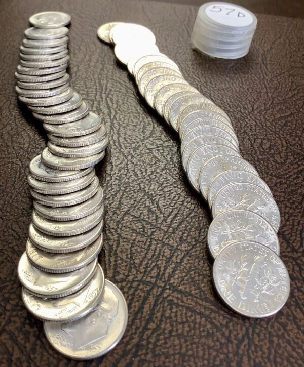 BU Roll 1957-D Silver Roosevelt Dimes 50 Pc Uncirculated Better Date Roll - Image 2