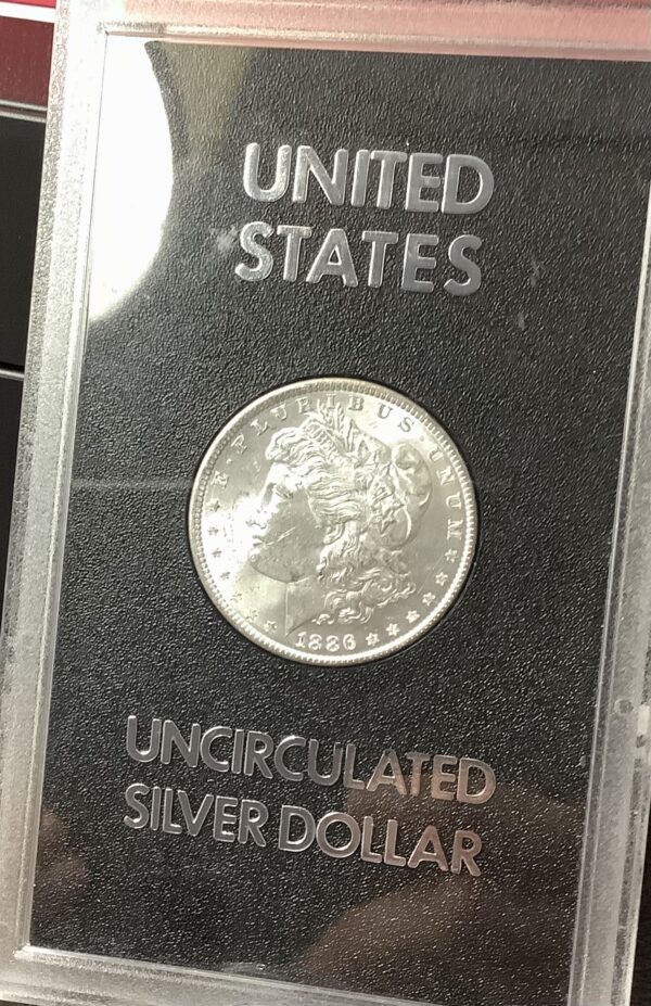 1886 Morgan Silver Dollar GSA Hard Pack Frosty White BU Very Scarce Non-CC Coin - Image 4