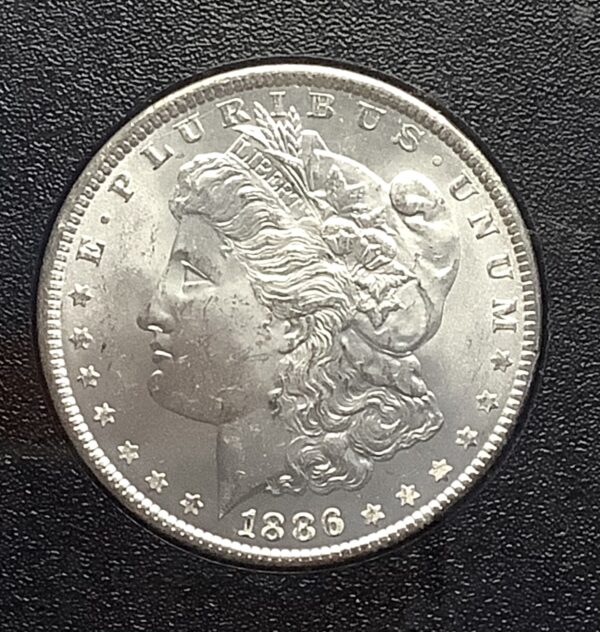 1886 Morgan Silver Dollar GSA Hard Pack Frosty White BU Very Scarce Non-CC Coin - Image 2