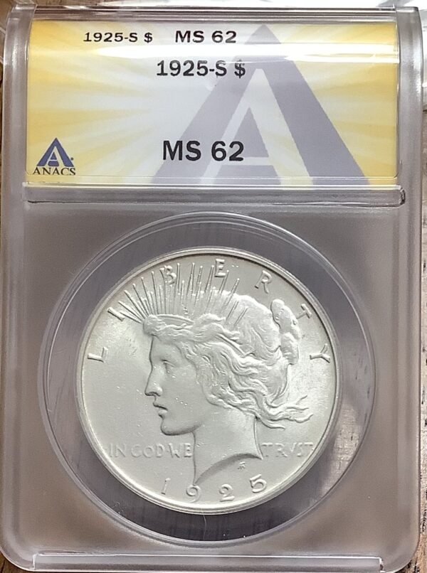 1925-S 90% Silver Peace Dollar ANACS MS62 - Tough Date Coin