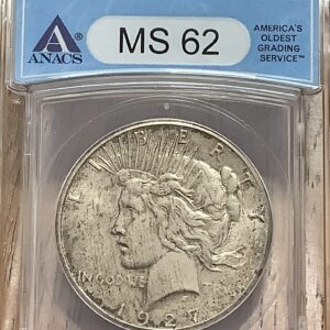 1927 90% Silver Peace Dollar - ANACS MS62 - Tough Date - Toned