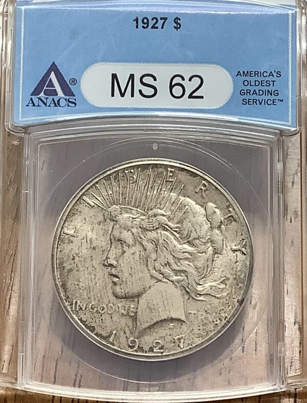 1927 90% Silver Peace Dollar - ANACS MS62 - Tough Date - Toned