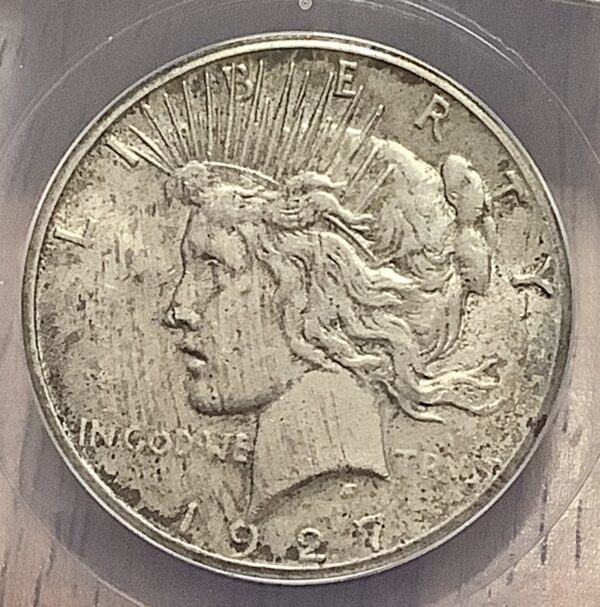 1927 90% Silver Peace Dollar - ANACS MS62 - Tough Date - Toned - Image 2