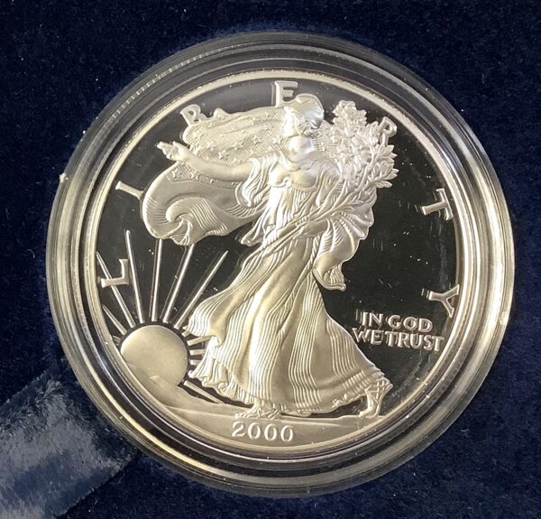 2000-P 1oz Proof American Silver Eagle Coin ASE w/OGP COA Box Shows Wear - Image 4