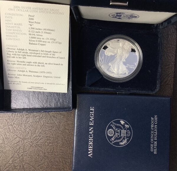 2006-W 1oz Proof American Silver Eagle Coin ASE w/OGP COA Excellent Condition