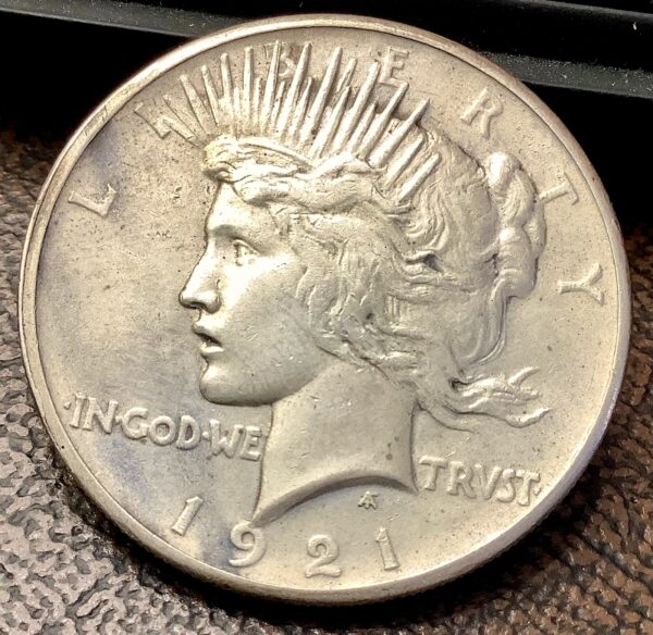 1921 Silver Peace Dollar Hi Relief Key Date 1st Year Issue Lightly Toned XF+/AU - Image 5
