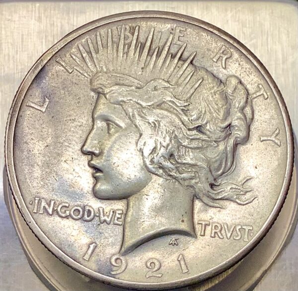 1921 Silver Peace Dollar Hi Relief Key Date 1st Year Issue Lightly Toned XF+/AU - Image 3