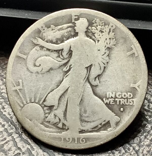 1916-S 90% Silver Walking Liberty Half Dollar Key Date G Good - Image 2