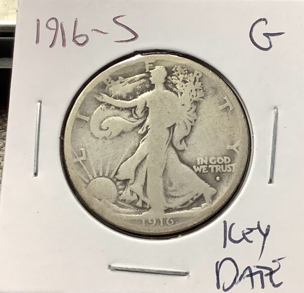 1916-S 90% Silver Walking Liberty Half Dollar Key Date G Good