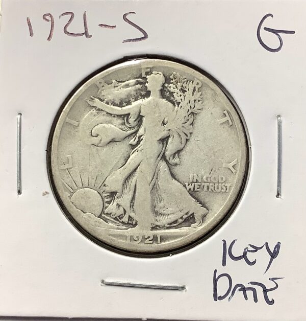 1921-S 90% Silver Walking Liberty Half Dollar Key Date G Good