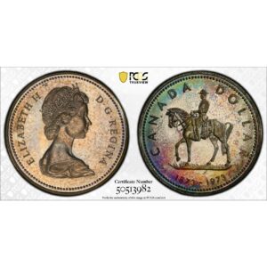 1973 Canada .500 Silver R.C.M.P. Silver Dollar PCGS SP67 *COLOR* Toned