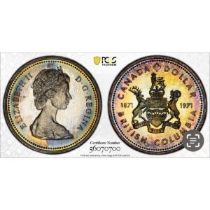 1971 Canada .500 Silver British Columbia Silver Dollar PCGS SP66 *COLOR* Toned