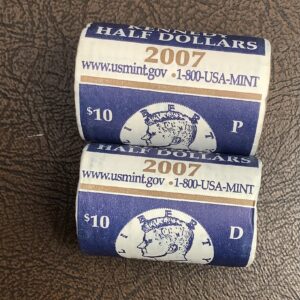 OBW US Mint Bank Wrapped Original BU Rolls 2007 P, D Kennedy Half Dollars