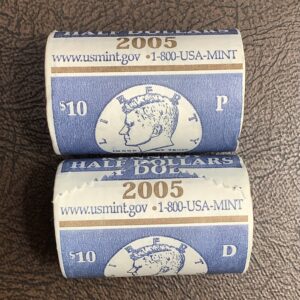 OBW US Mint Bank Wrapped Original BU Rolls 2005 P, D Kennedy Half Dollars