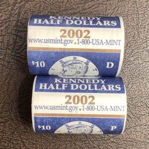 OBW US Mint Bank Wrapped Original BU Rolls 2002 P, D Kennedy Half Dollars