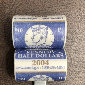 OBW US Mint Bank Wrapped Original BU Rolls 2004 P, D Kennedy Half Dollars