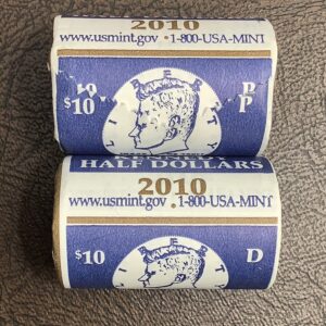 OBW US Mint Bank Wrapped Original BU Rolls 2010 P, D Kennedy Half Dollars