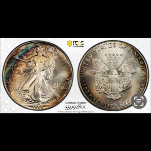 1986 American Silver Eagle PCGS MS66 Beautiful Rainbow Toning *COLOR*