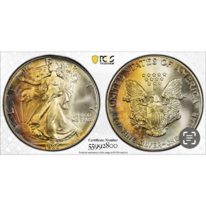 1986 American Silver Eagle PCGS MS67 - 1oz .999 Silver Beautiful Toning *COLOR*