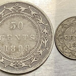 Lot (2) Coins: 1899 Newfoundland 50 Cents VF & 1890 Newfoundland 10 Cents XF