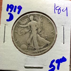 1919-D Silver Walking Liberty Half Dollar Key VG/F Original