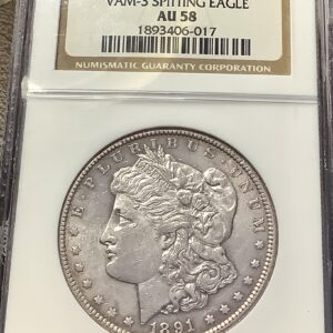 1891-CC Morgan Silver Dollar VAM 3 Spitting Eagle Top 100 - NGC AU58 OH